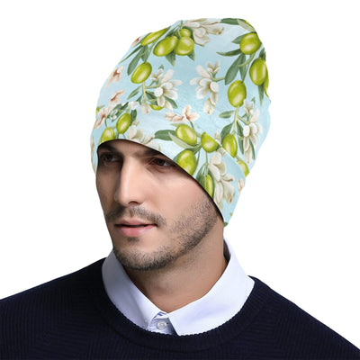 Elegant Olive Floral Print Unisex Beanie