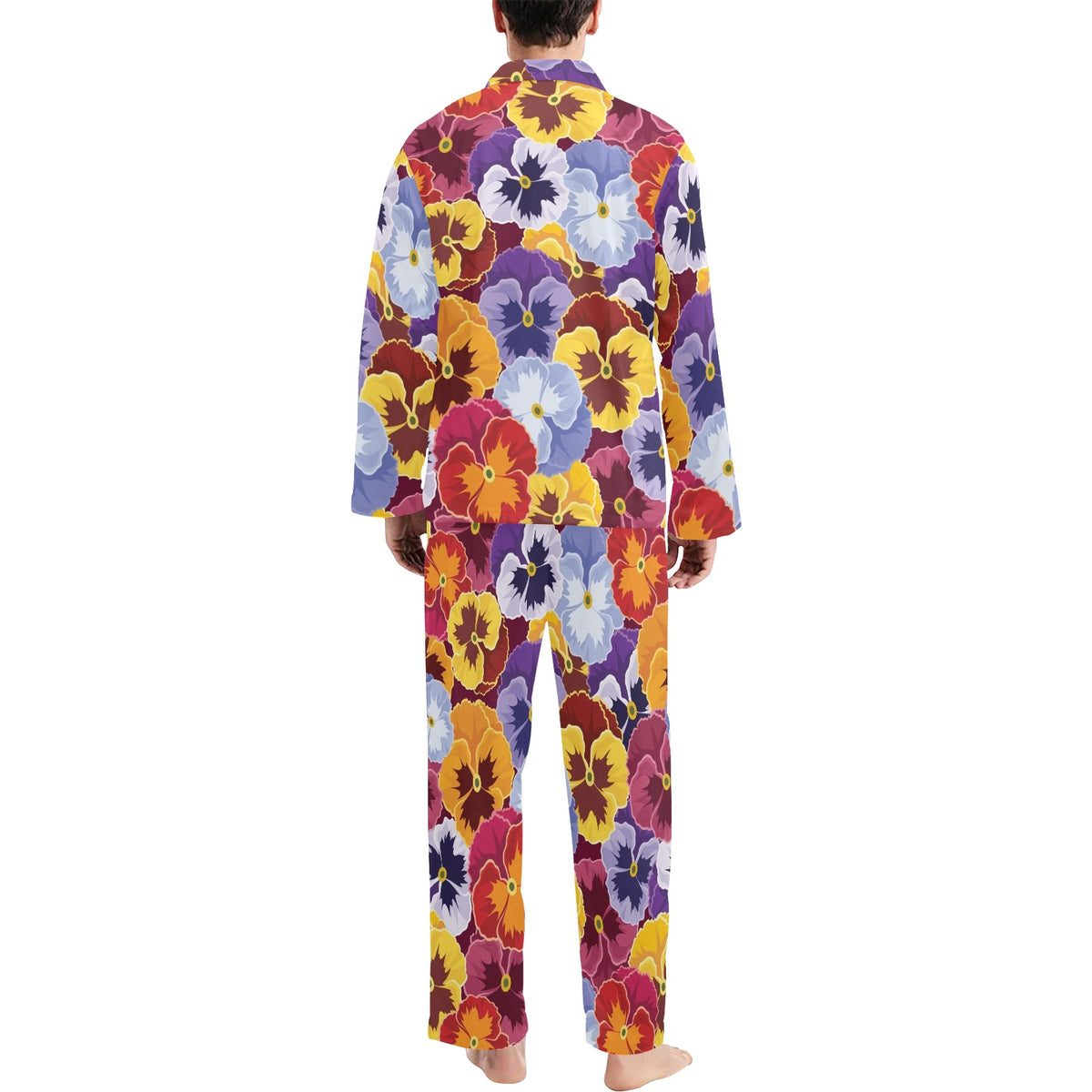 Pansy Pattern Print Design PS01 Men's Long Sleeve Pajama Set