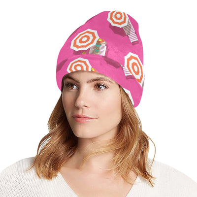 Beach Top View Umbrella Theme Unisex Beanie