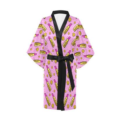 Lipstick Pattern Print Design LT03 Women's Short Kimono