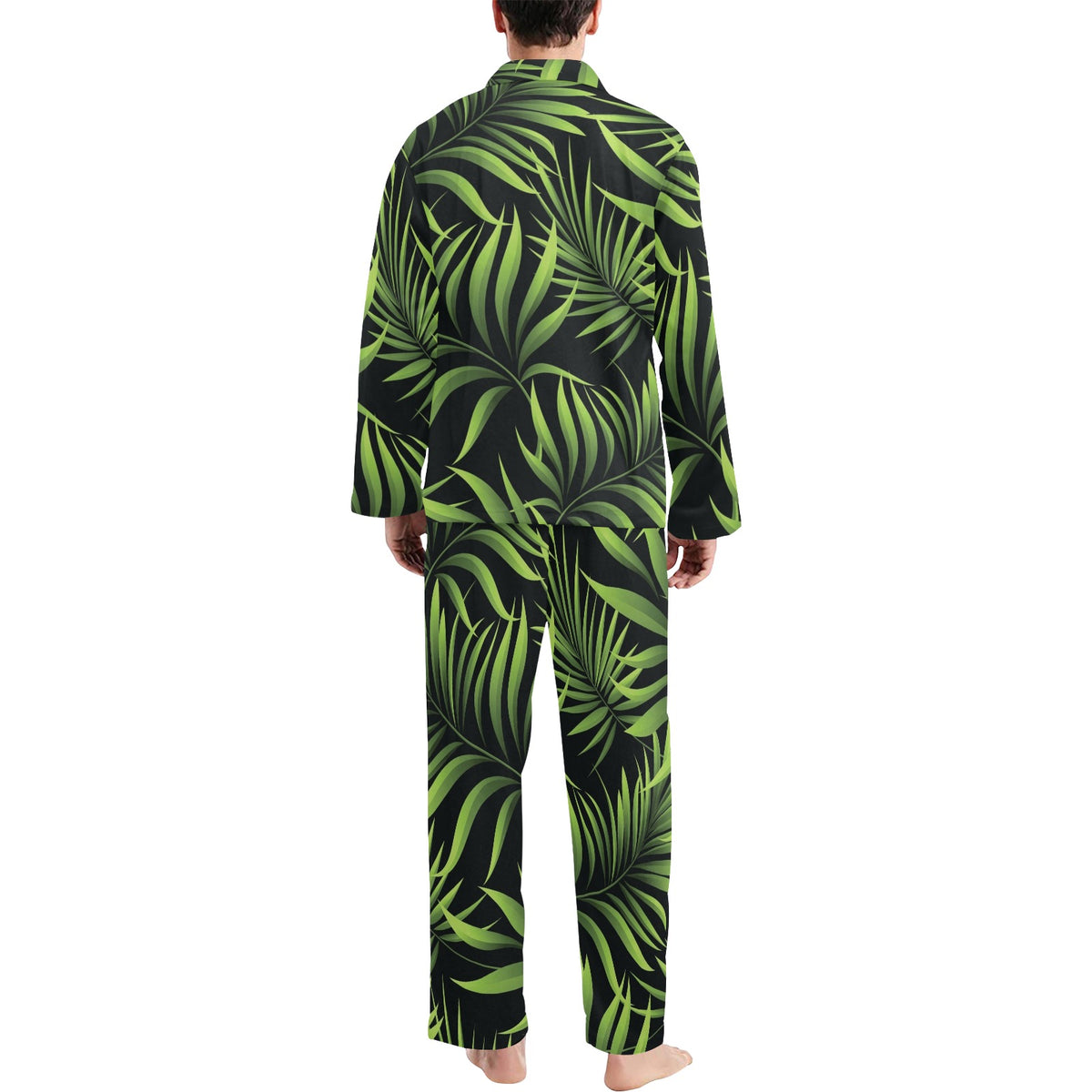 Palm Leaves Pattern Print Design PL07 Men's Long Sleeve Pajama Set