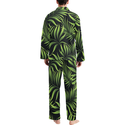 Palm Leaves Pattern Print Design PL07 Men's Long Sleeve Pajama Set