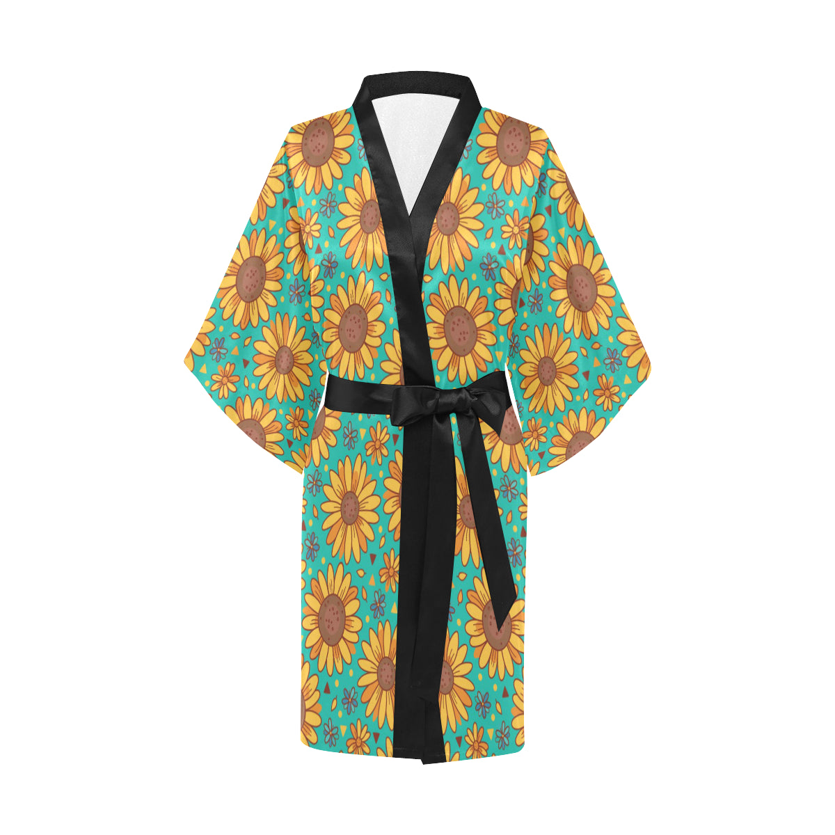 Sunflower Pattern Print Design SF013 Women's Short Kimono