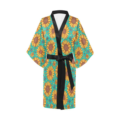 Sunflower Pattern Print Design SF013 Women's Short Kimono