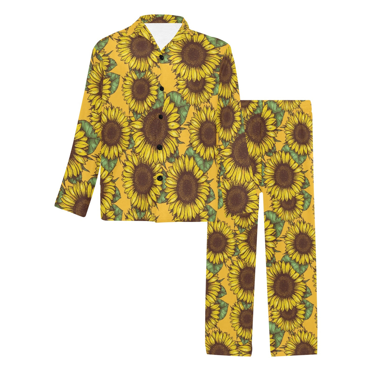 Sunflower Pattern Print Design SF04 Men's Long Sleeve Pajama Set