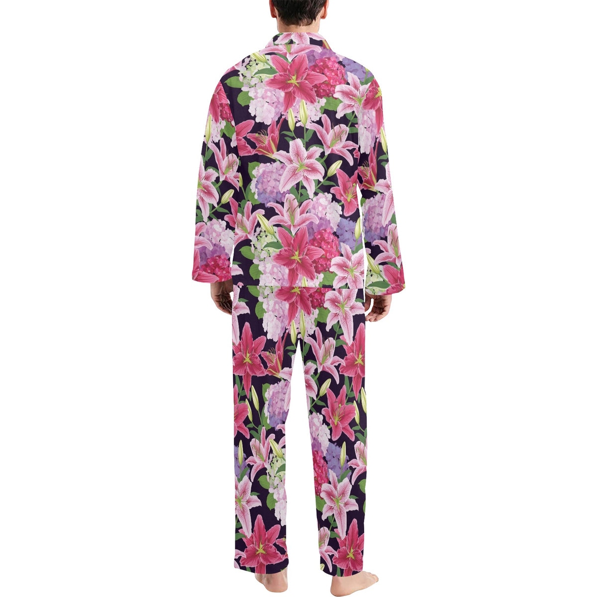 Lily Pattern Print Design LY017 Men's Long Sleeve Pajama Set