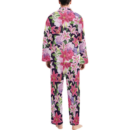 Lily Pattern Print Design LY017 Men's Long Sleeve Pajama Set