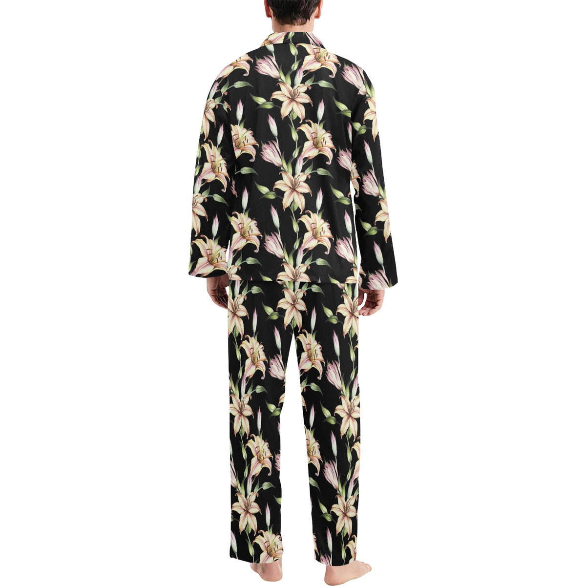 Lily Pattern Print Design LY05 Men's Long Sleeve Pajama Set