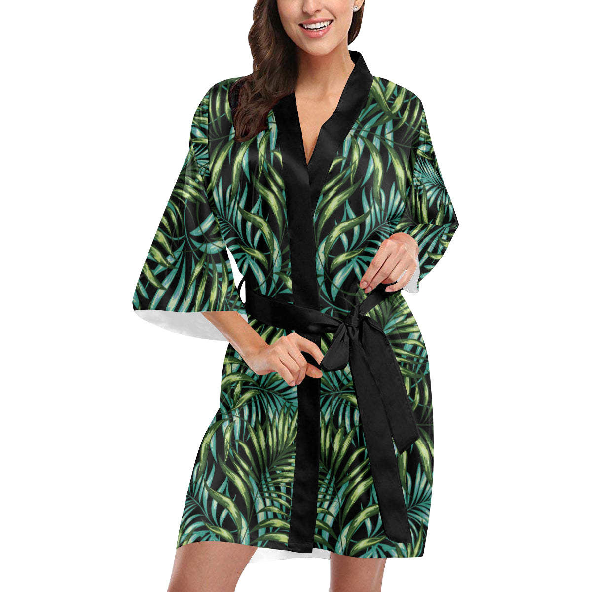 Tropical Flower Pattern Print Design TF08 Women's Short Kimono