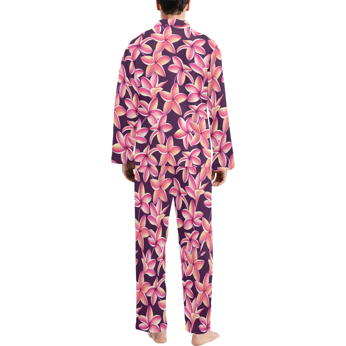 Purple Plumeria Pattern Print Design PM010 Men's Long Sleeve Pajama Set
