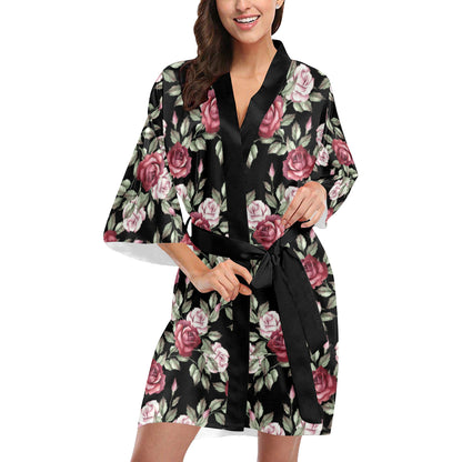 Rose Red Pink Pattern Print Design RO03 Women's Short Kimono