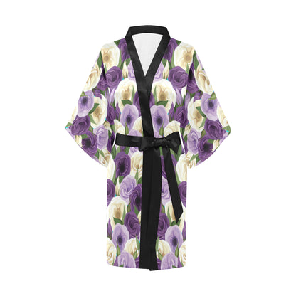 Lisianthus Pattern Print Design LT01 Women's Short Kimono