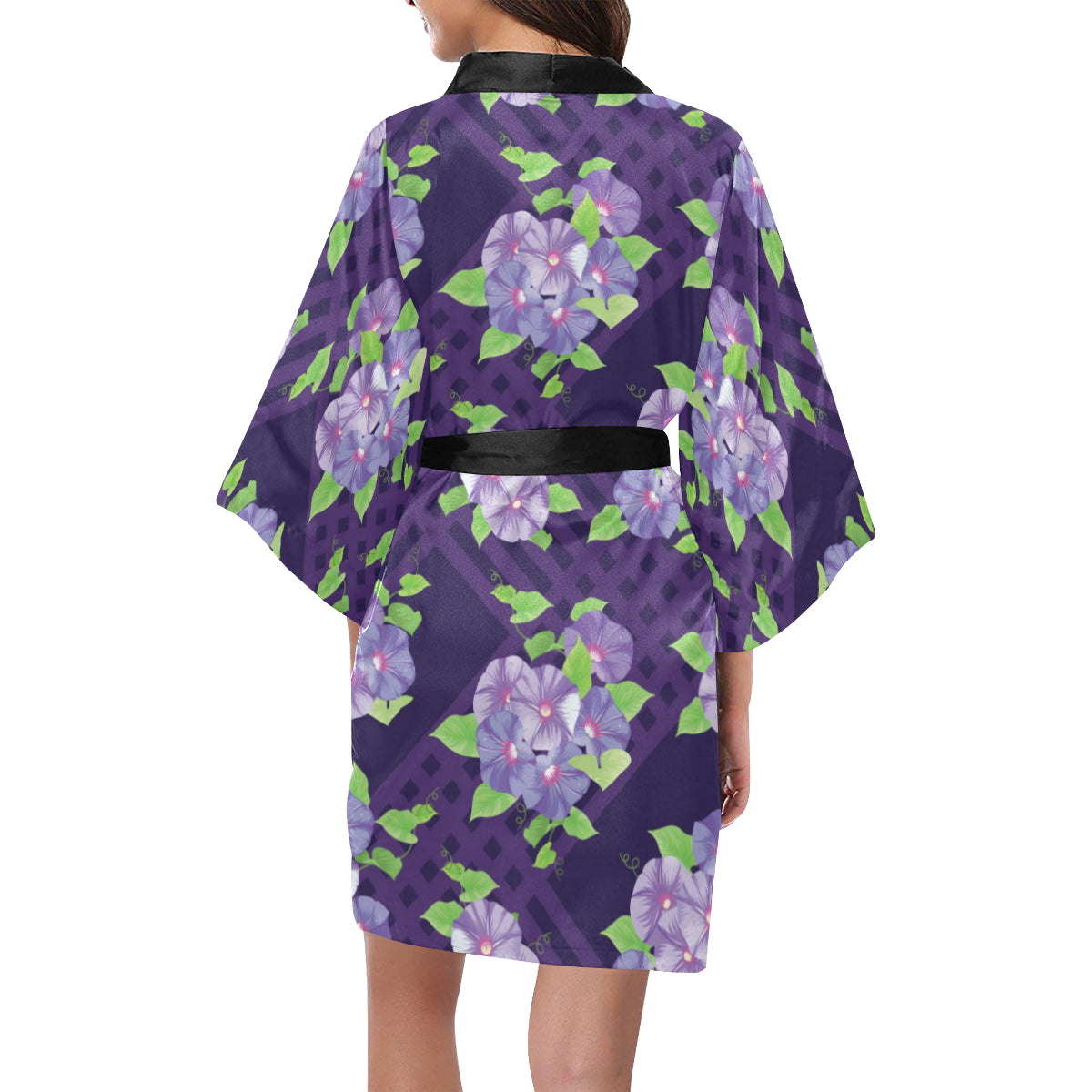 Morning Glory Pattern Print Design MG03 Women's Short Kimono