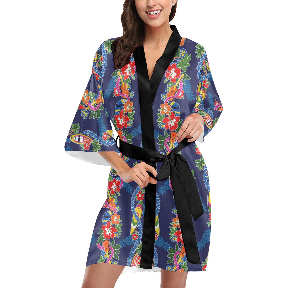 Hawaiian Themed Pattern Print Design H04 Women's Short Kimono