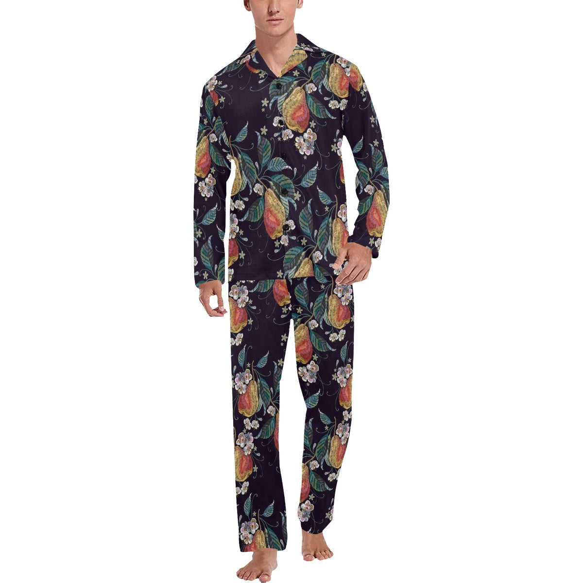 Pear Pattern Print Design PE02 Men's Long Sleeve Pajama Set