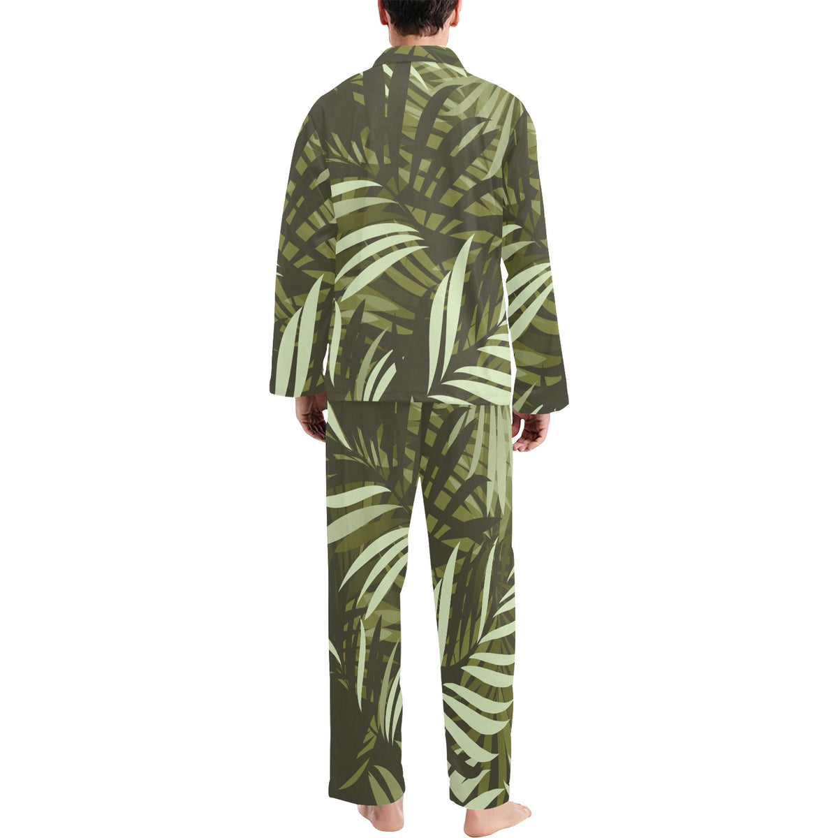 Palm Leaves Pattern Print Design PL05 Men's Long Sleeve Pajama Set