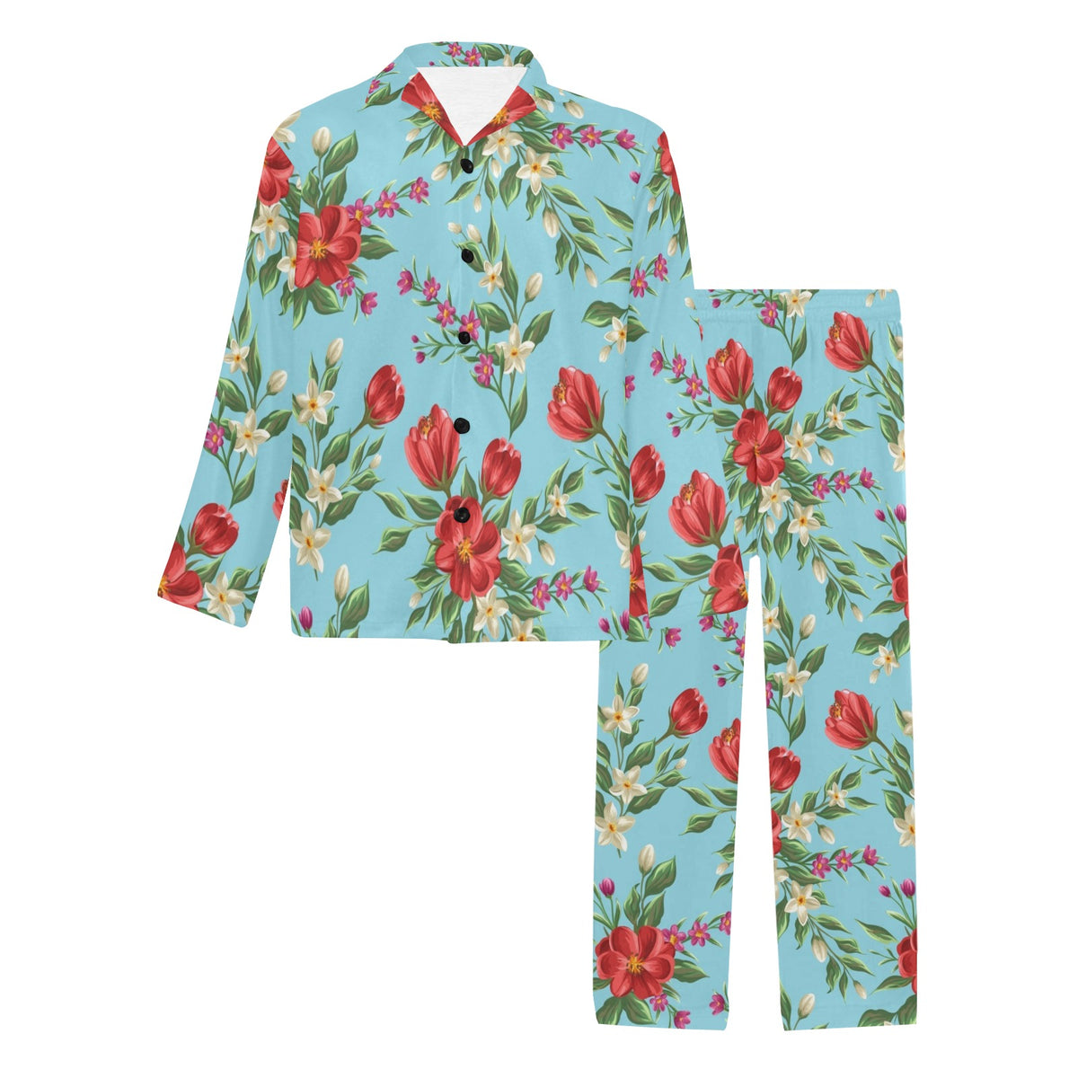 Summer Floral Pattern Print Design SF011 Men's Long Sleeve Pajama Set