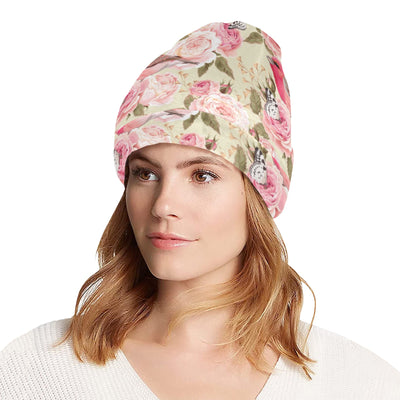 Bird Butterfly Pink Flower Print Pattern Unisex Beanie