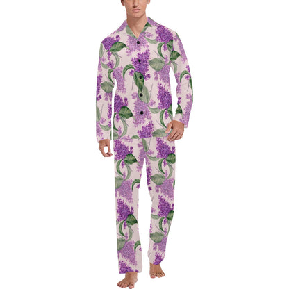 Lilac Pattern Print Design LI02 Men's Long Sleeve Pajama Set