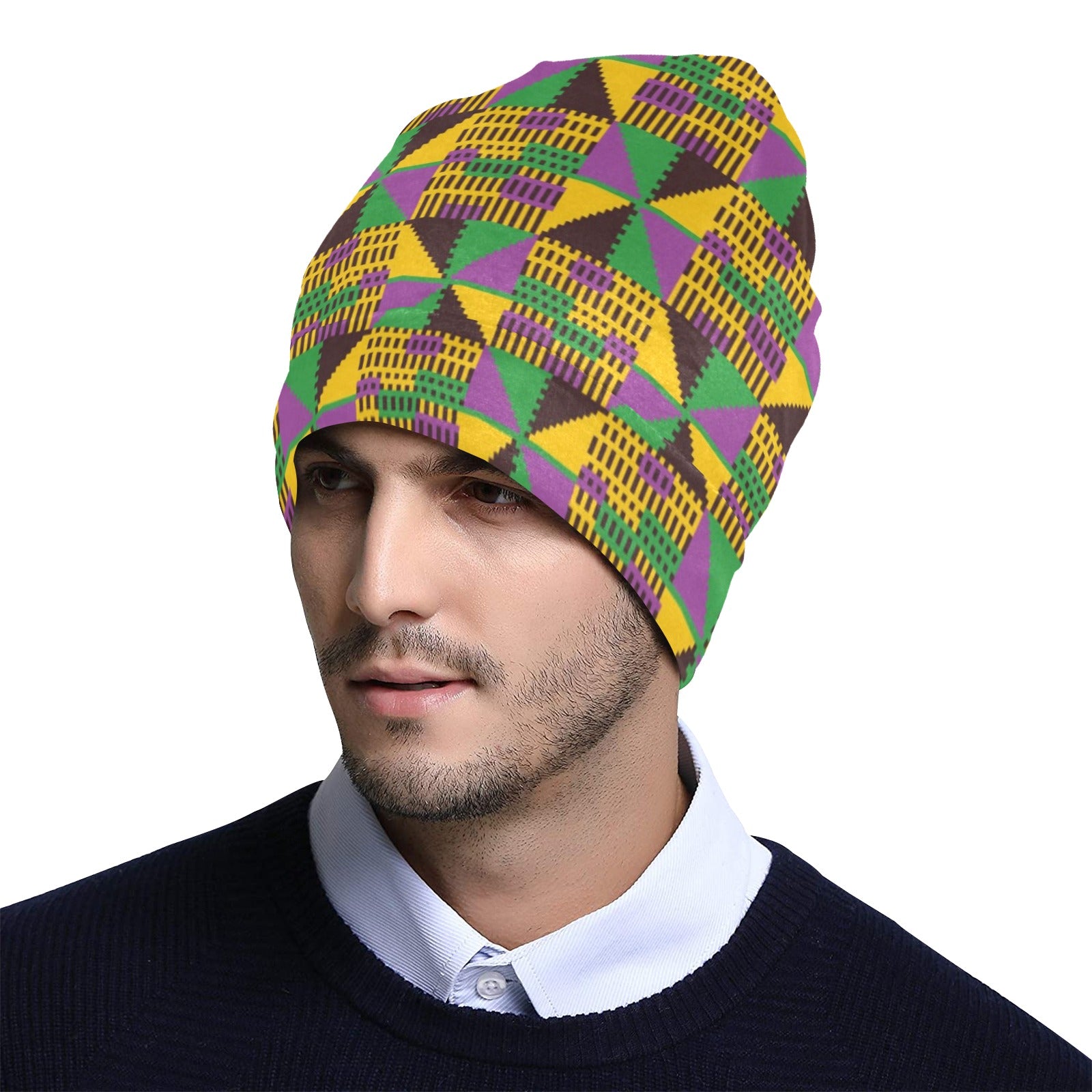 Kente Triangle Design African Print Unisex Beanie