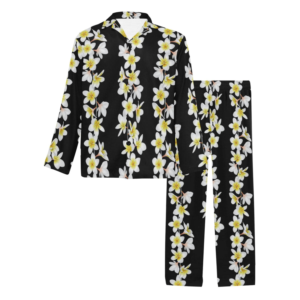 White Plumeria Pattern Print Design PM08 Men's Long Sleeve Pajama Set