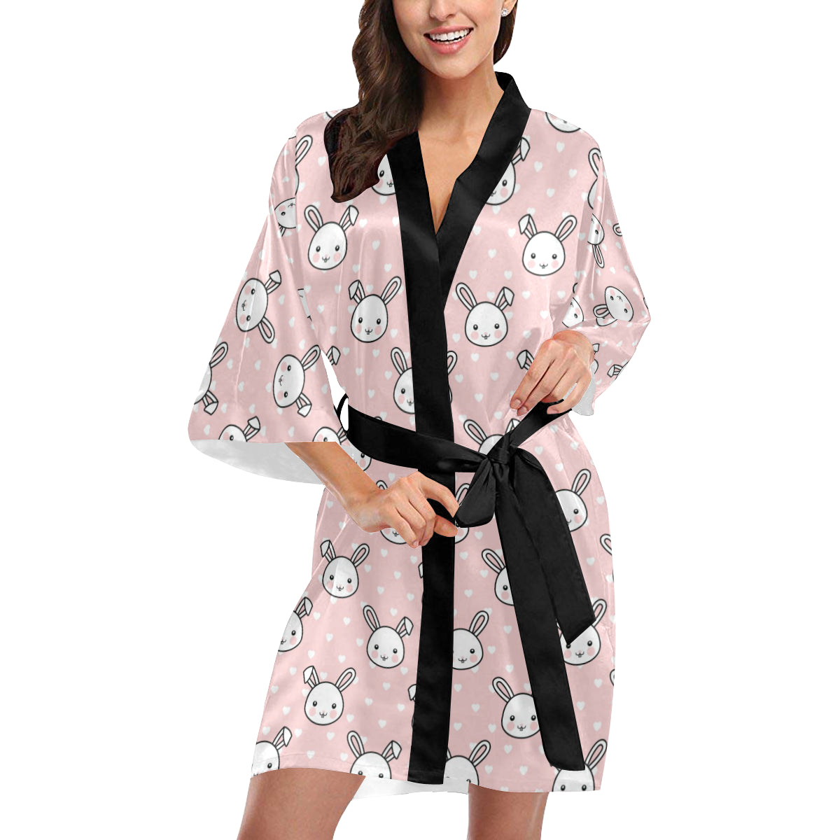 Rabbit Pattern Print Design RB02 Women's Short Kimono