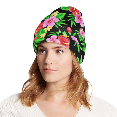 Pink Red Hibiscus Pattern Print Design HB023 Unisex Beanie