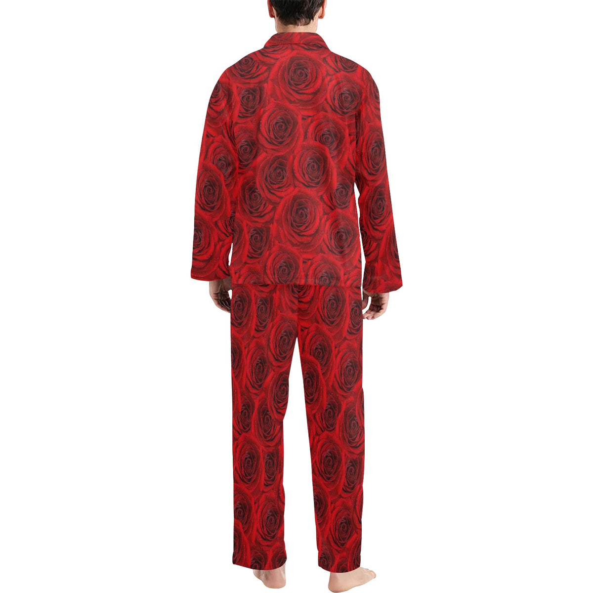 Rose Red Pattern Print Design RO04 Men's Long Sleeve Pajama Set