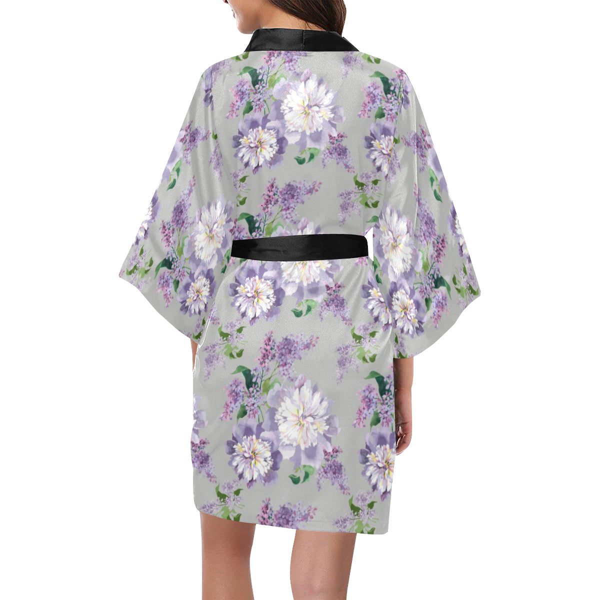 Lilac Pattern Print Design LI07 Women's Short Kimono