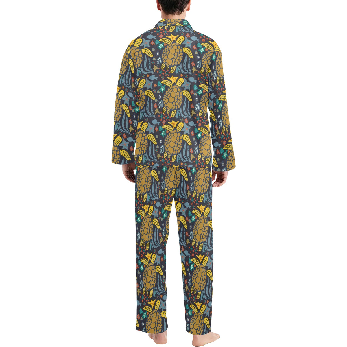 Sea Turtle Pattern Print Design T03 Men's Long Sleeve Pajama Set