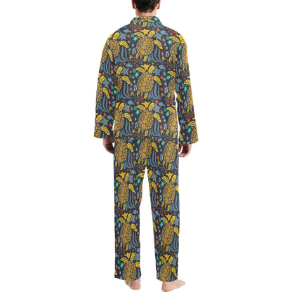 Sea Turtle Pattern Print Design T03 Men's Long Sleeve Pajama Set
