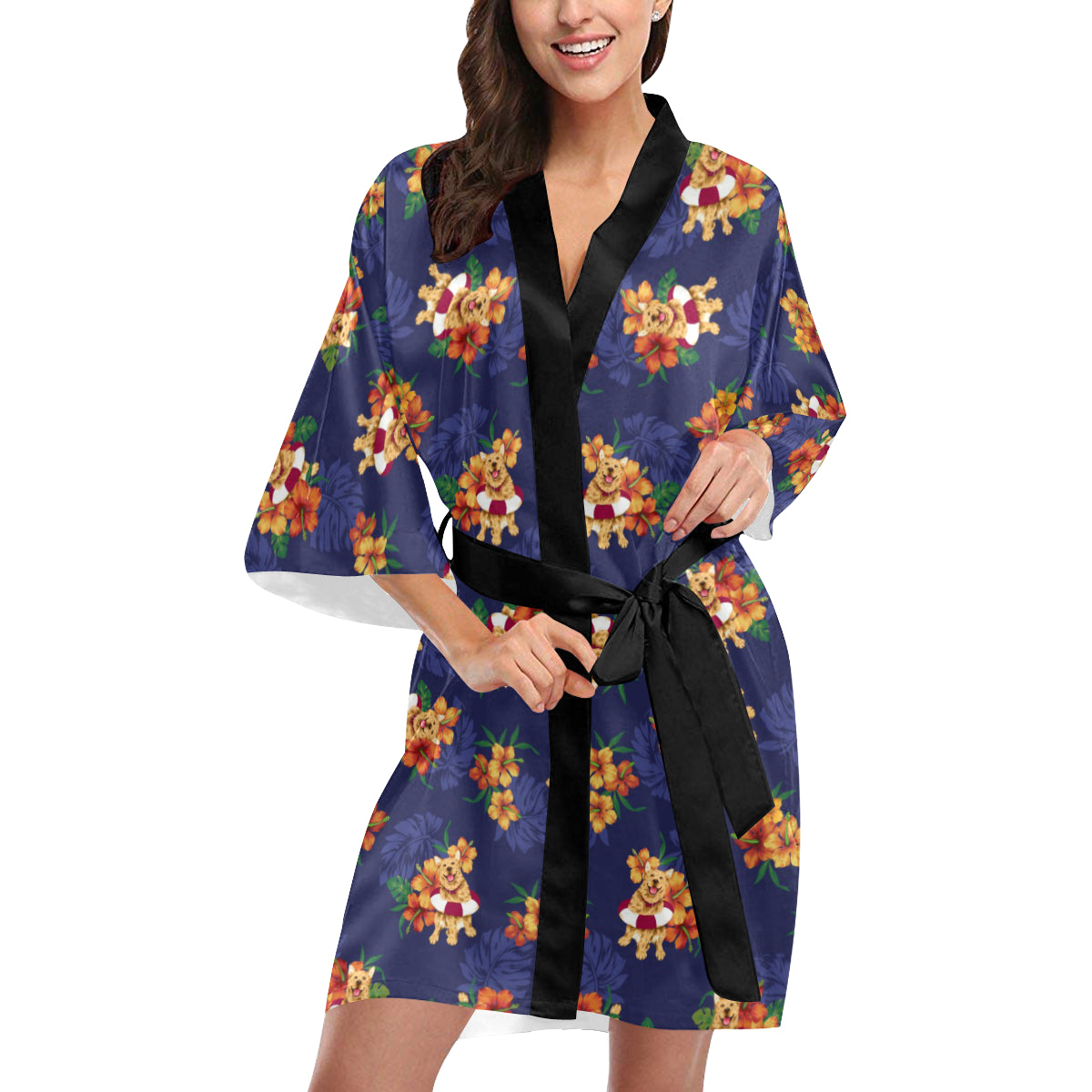 Hawaiian Themed Pattern Print Design H02 Women's Short Kimono