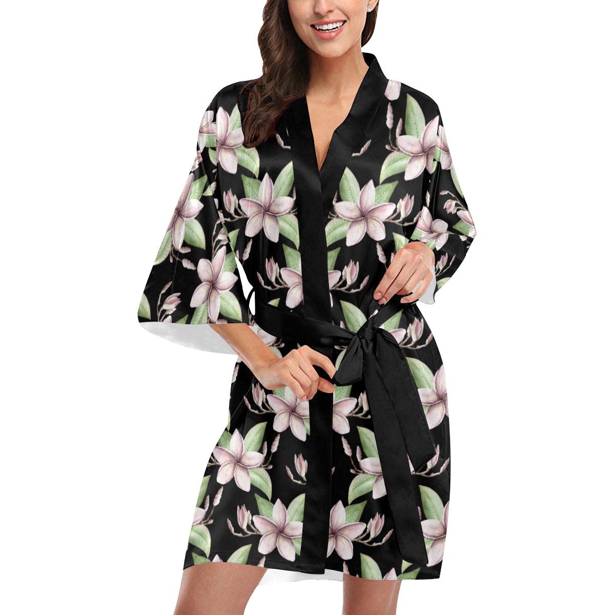 Plumeria Pattern Print Design PM02 Women's Short Kimono
