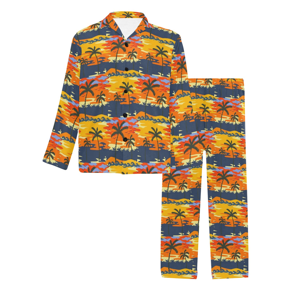 Palm Tree Pattern Print Design PT010 Men's Long Sleeve Pajama Set