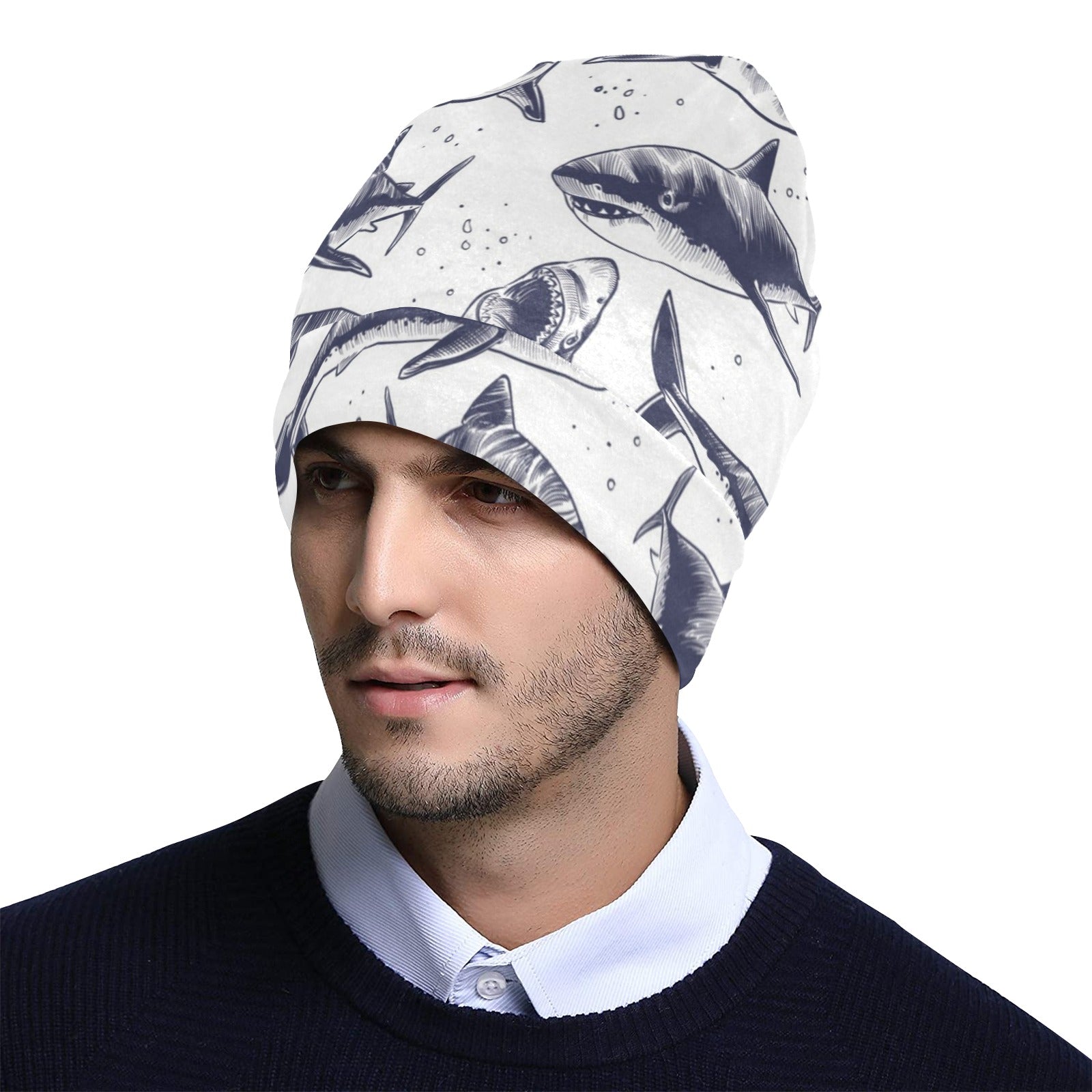 Great White Shark Pattern Print Design 02 Unisex Beanie