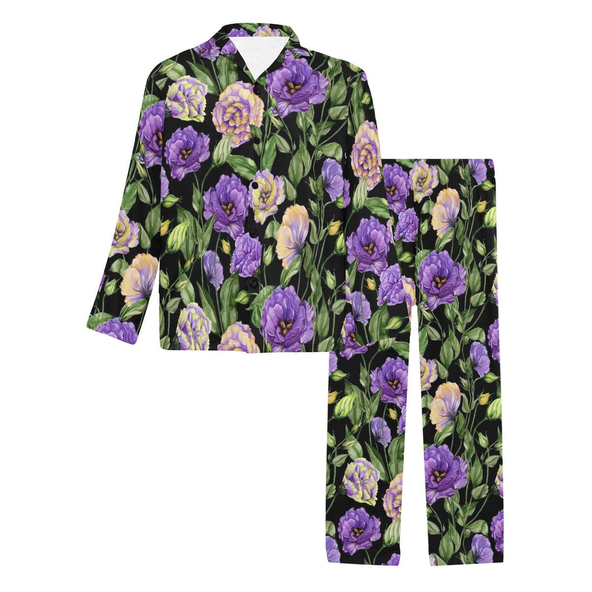 Lisianthus Pattern Print Design LT02 Men's Long Sleeve Pajama Set