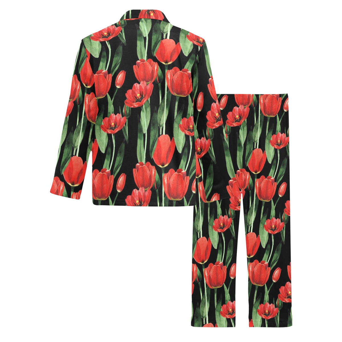 Tulip Red Pattern Print Design TP03 Men's Long Sleeve Pajama Set
