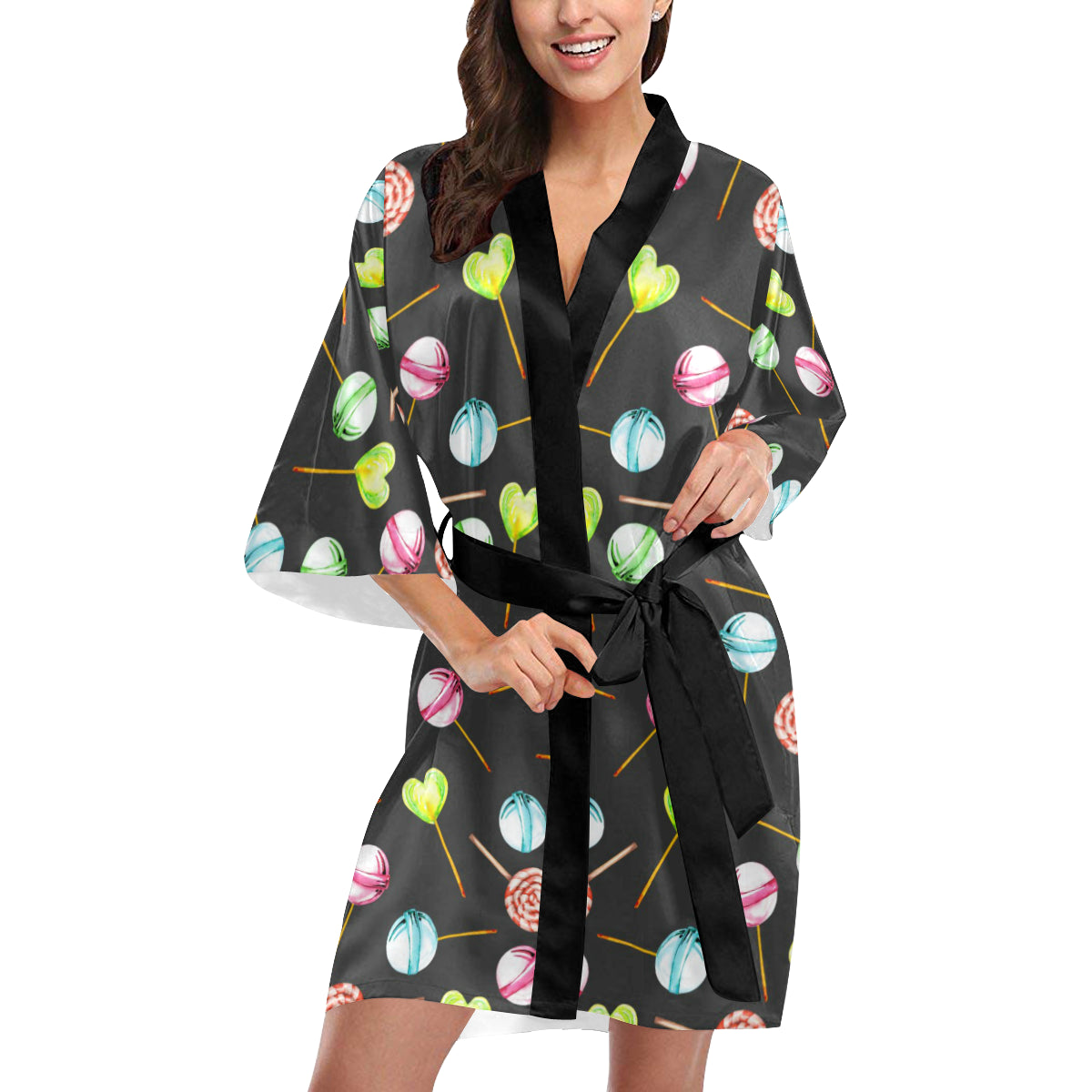 Lollipop Pattern Print Design LL02 Women's Short Kimono
