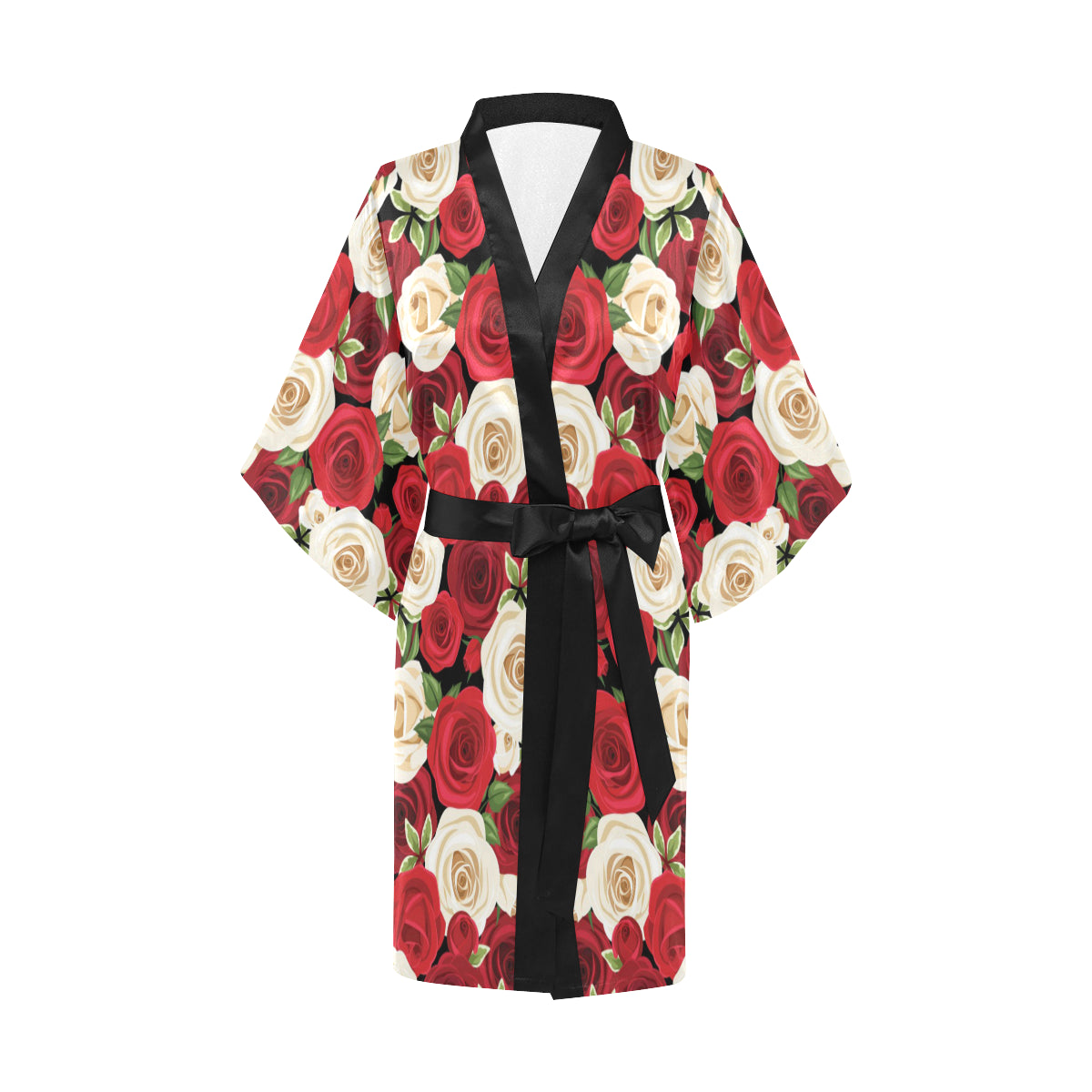 Rose Pattern Print Design RO06 Women's Short Kimono
