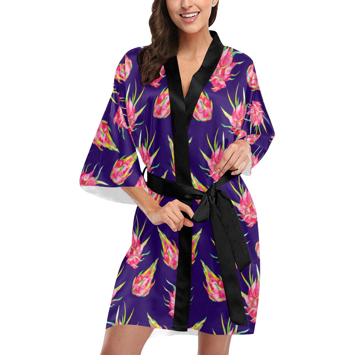 Dragonfruit Pattern Print Design DF02 Women's Short Kimono