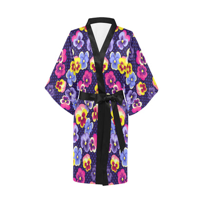 Pansy Pattern Print Design PS04 Women's Short Kimono