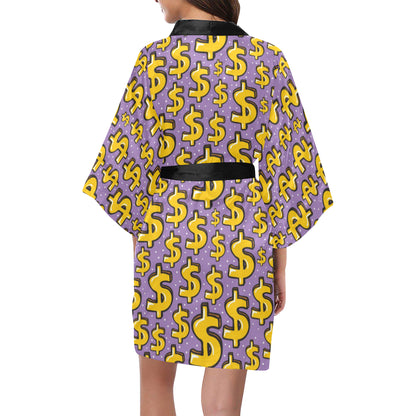 Dollar Pattern Print Design DO01 Women's Short Kimono