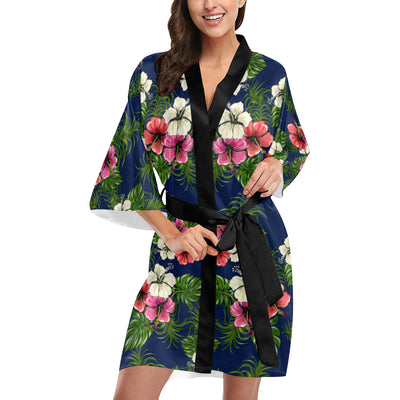 Hibiscus Pattern Print Design HB028 Women's Short Kimono