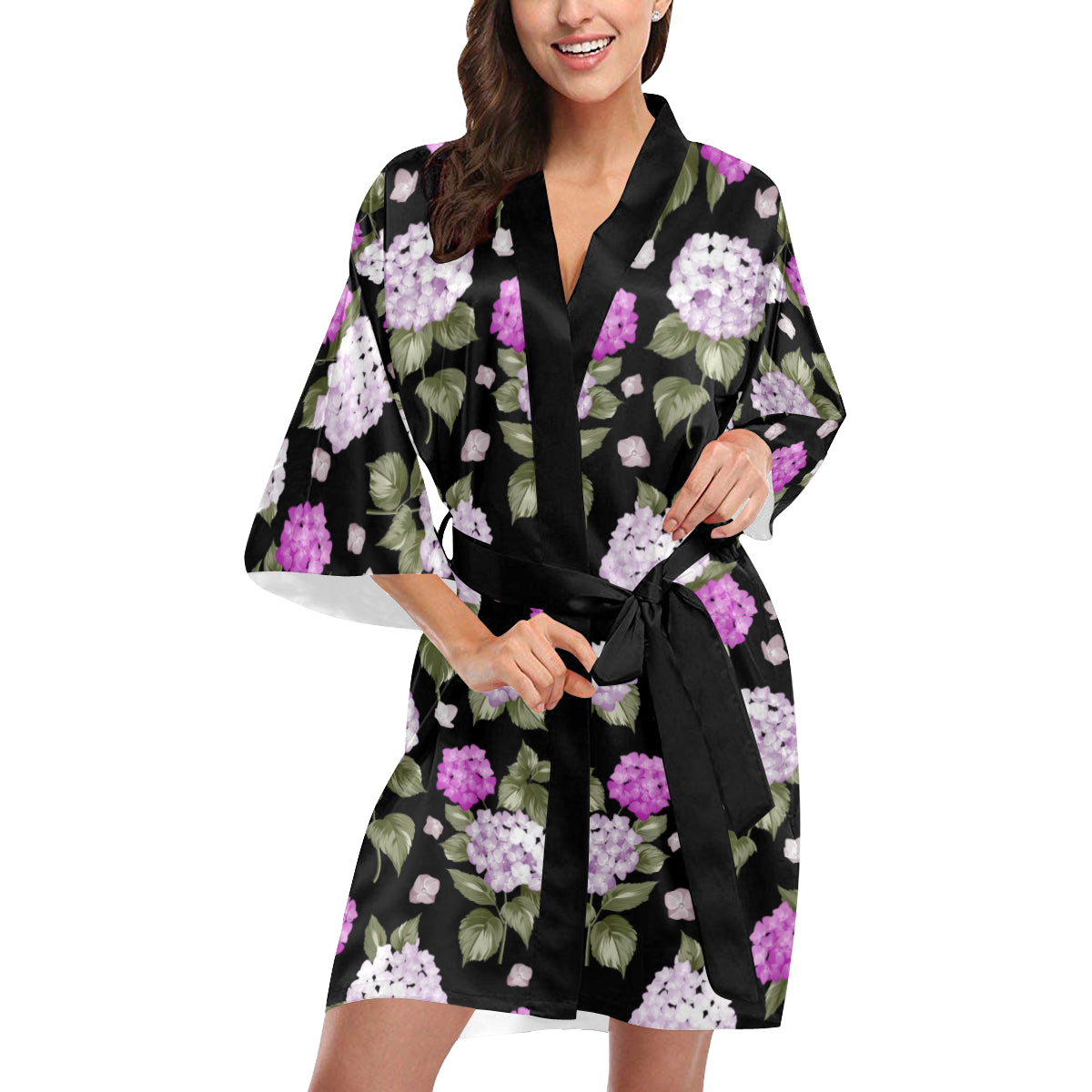 Hydrangea Pattern Print Design HD011 Women's Short Kimono