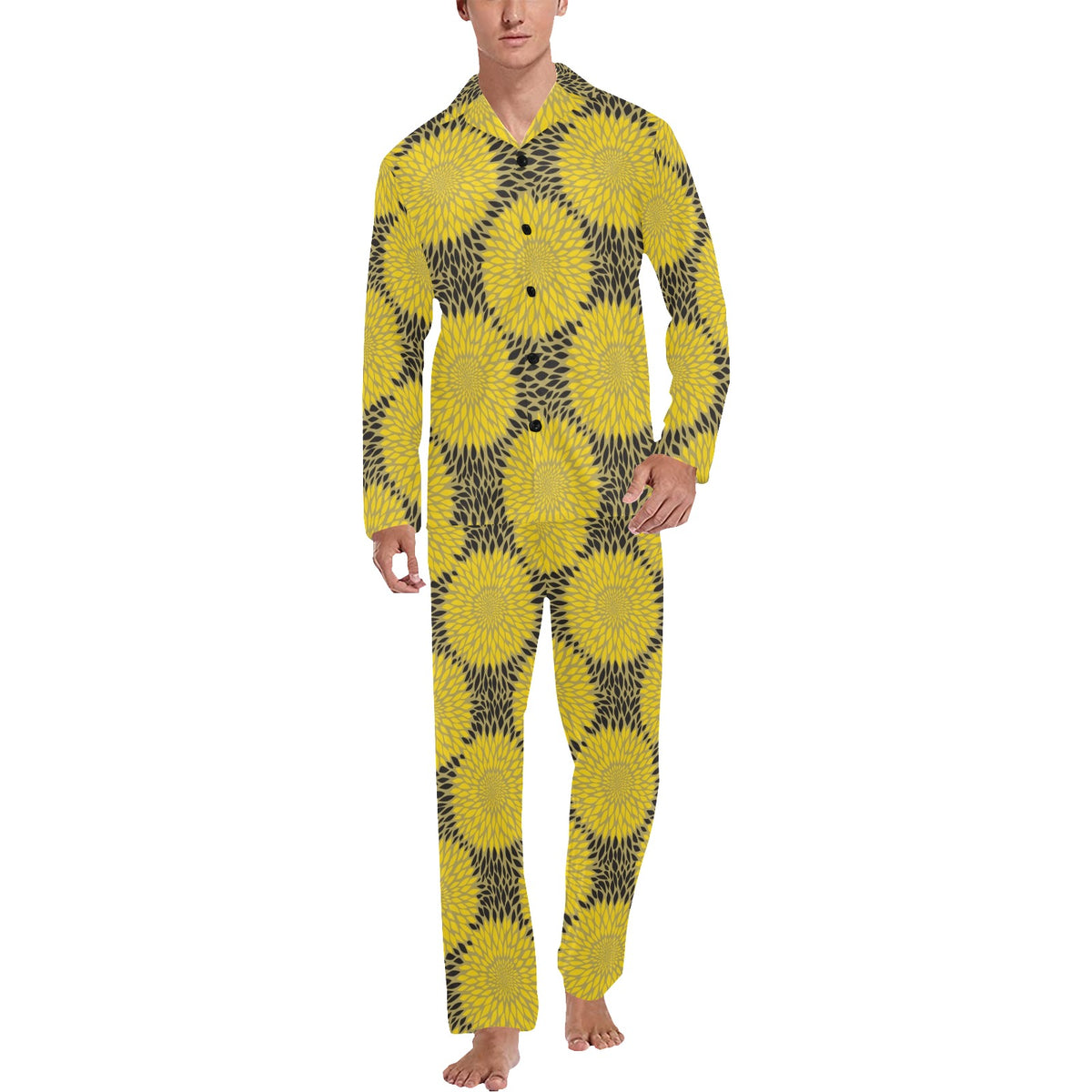 Sunflower Pattern Print Design SF06 Men's Long Sleeve Pajama Set