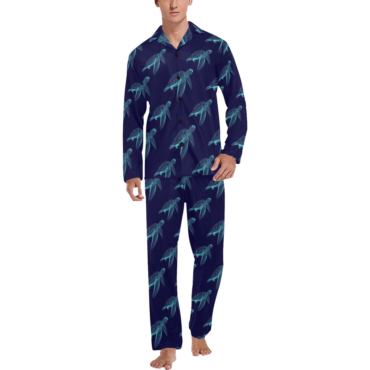 Sea Turtle Pattern Print Design T04 Men's Long Sleeve Pajama Set