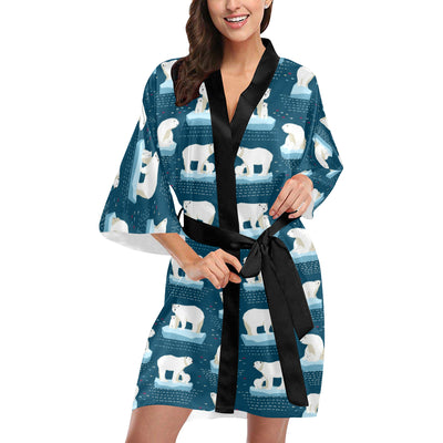 Polar Bear Pattern Print Design PB02 Women's Short Kimono