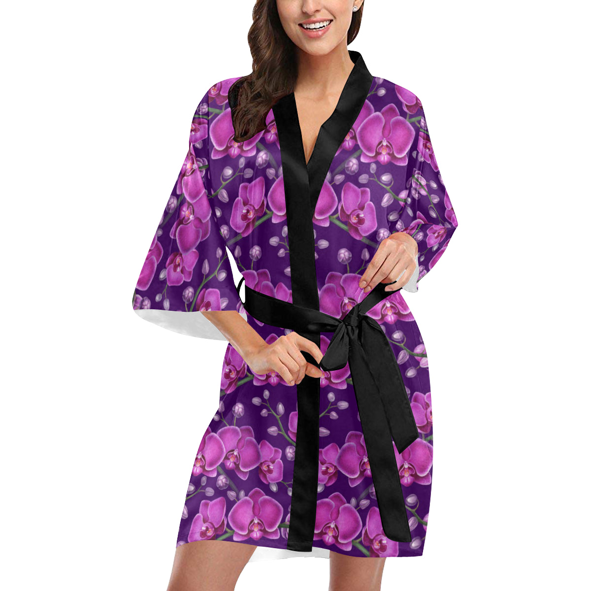 Orchid Purple Pattern Print Design OR02 Women's Short Kimono