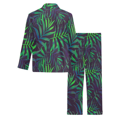Palm Leaves Pattern Print Design PL01 Men's Long Sleeve Pajama Set