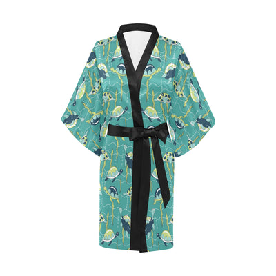 Sea Turtle Pattern Print Design T08 Women's Short Kimono